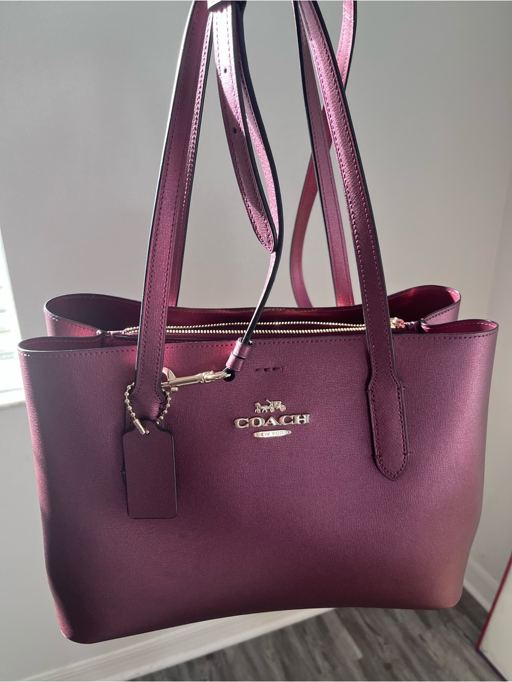 Coach Plum Leather Tote with Gold Hardware